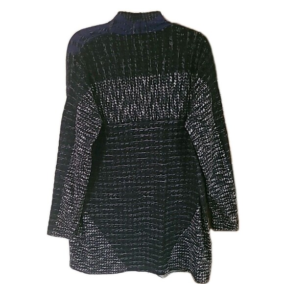 CHICO'S Cardigan Sweater Womens 2 (L) Duster Open Front Long Sleeve Blue Black - Picture 4 of 14